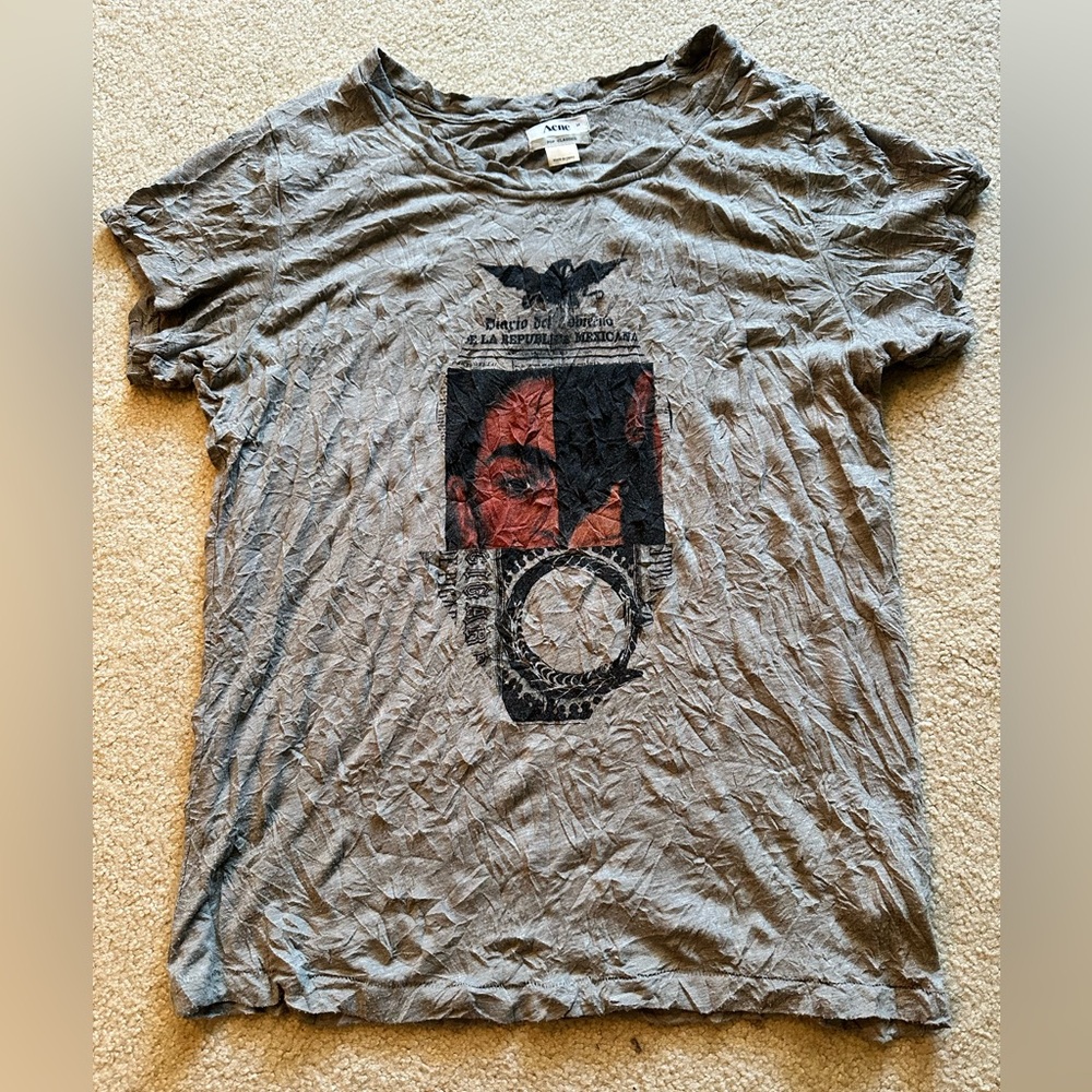 ACNE STUDIOS - gray crinkle graphic T-shirt